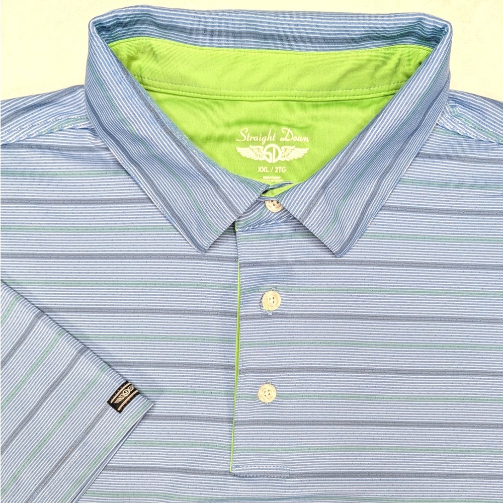 Straight Down Mens XXL Blue Striped Short Sleeve Golf Polo Shirt‎ Performance